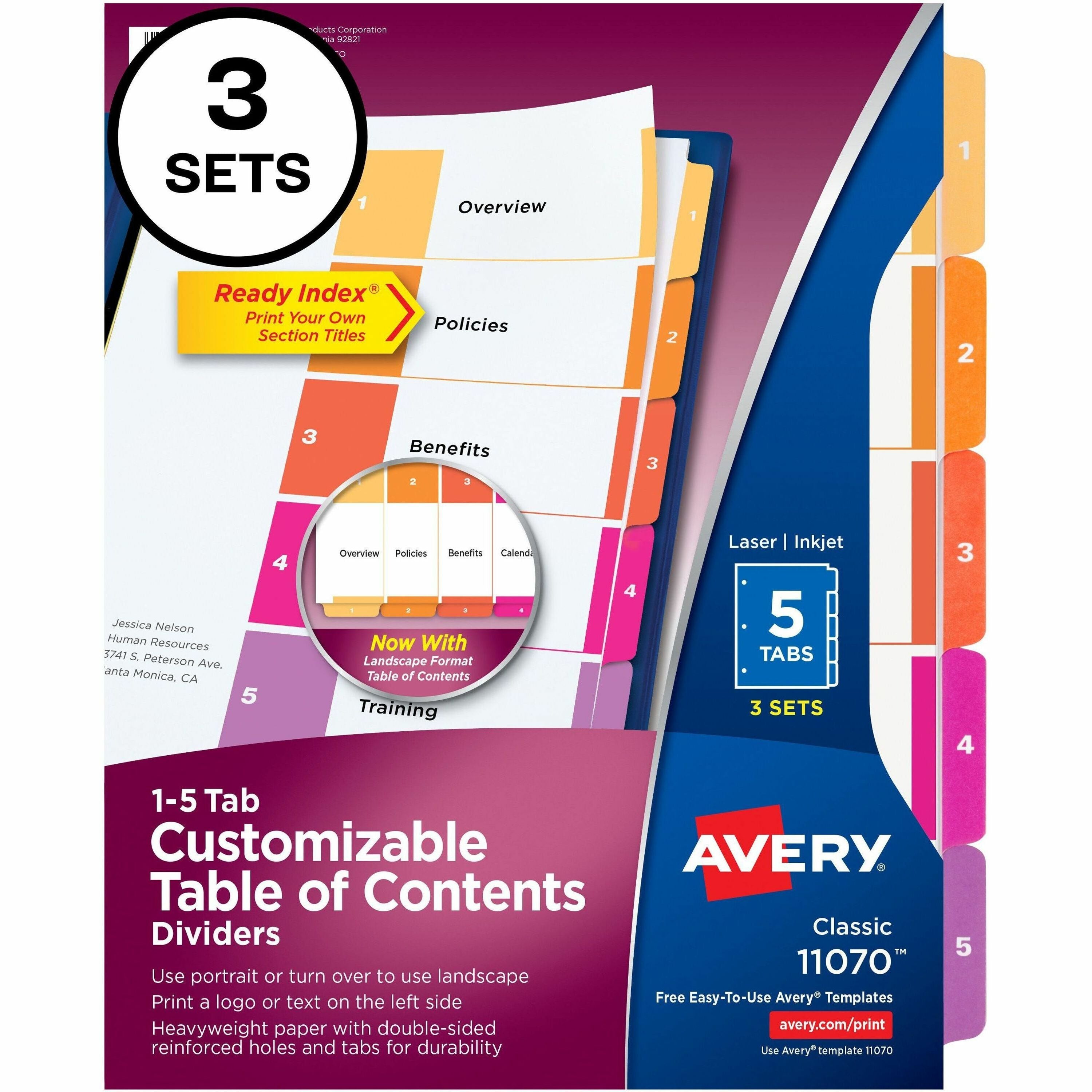 avery-customizable-table-of-contents-dividers-ready-indexr-printable-section-titles-preprinted-1-5-multicolor-tabs-3-sets-11070_ave11070 - 1