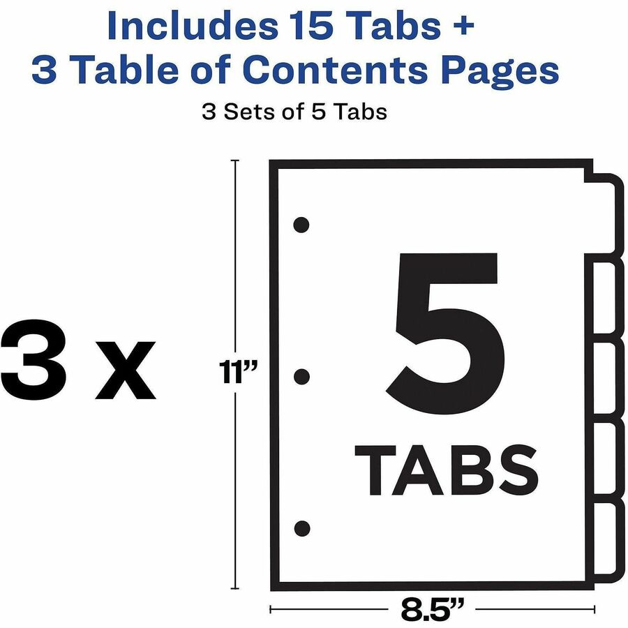 Avery Customizable Table of Contents Dividers, Ready Index(R) Printable Section Titles, Preprinted 1-5 Multicolor Tabs, 3 Sets (11070)