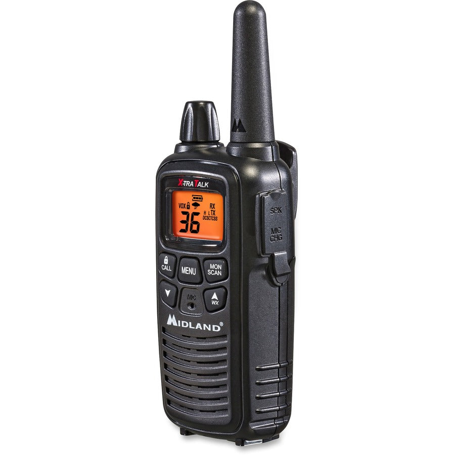 Midland LXT600VP3 Two-Way Radio - 36 Radio Channels - 22 GMRS/FRS - Upto 158400 ft - 121 Total Privacy Codes - Hands-free, Silent Operation - Water Resistant - Black - 2 Each