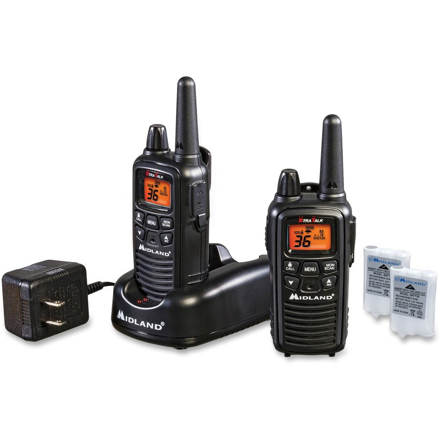 Midland LXT600VP3 Two-Way Radio - 36 Radio Channels - 22 GMRS/FRS - Upto 158400 ft - 121 Total Privacy Codes - Hands-free, Silent Operation - Water Resistant - Black - 2 Each - 