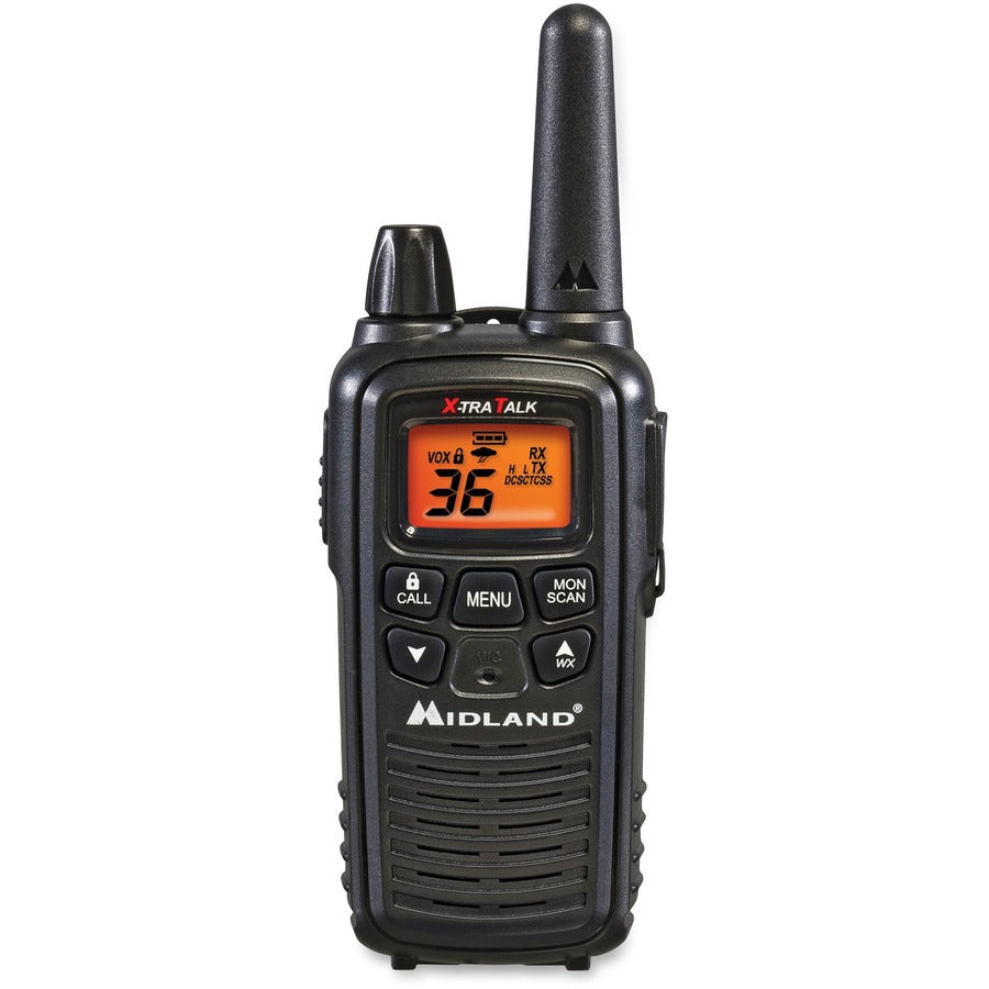 Midland LXT600VP3 Two-Way Radio - 36 Radio Channels - 22 GMRS/FRS - Upto 158400 ft - 121 Total Privacy Codes - Hands-free, Silent Operation - Water Resistant - Black - 2 Each