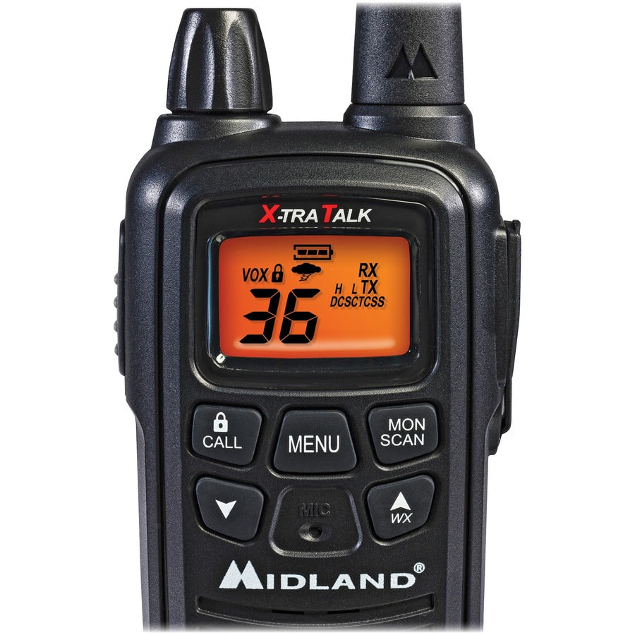 Midland LXT600VP3 Two-Way Radio - 36 Radio Channels - 22 GMRS/FRS - Upto 158400 ft - 121 Total Privacy Codes - Hands-free, Silent Operation - Water Resistant - Black - 2 Each - 