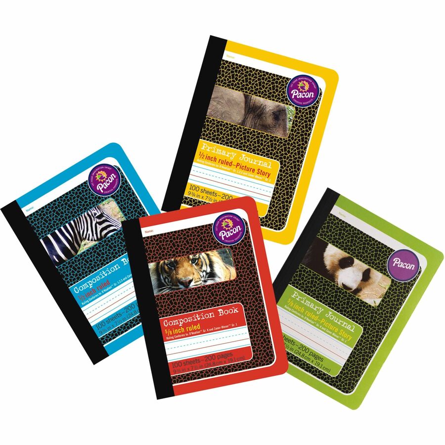 Pacon Primary Journal Dotted Midline Comp Book - 100 Sheets - 0.63" Ruled - 7 1/2" x 9 3/4" - White Paper - Red Cover - 1 Each - 