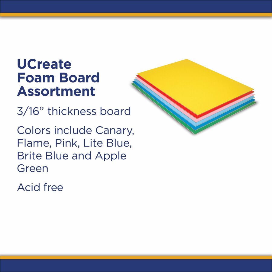 UCreate Economy Foam Boards - 30"Height x 20"Width - 12 / Carton - Assorted - Foam