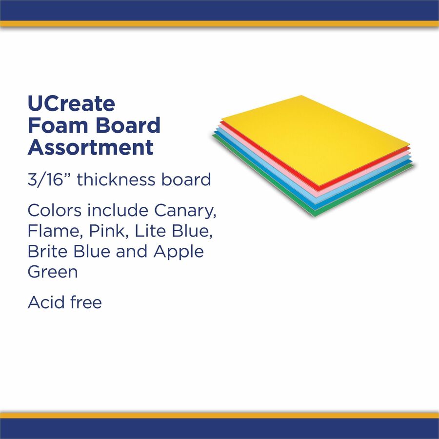 UCreate Economy Foam Boards - 30"Height x 20"Width - 12 / Carton - Assorted - Foam - 