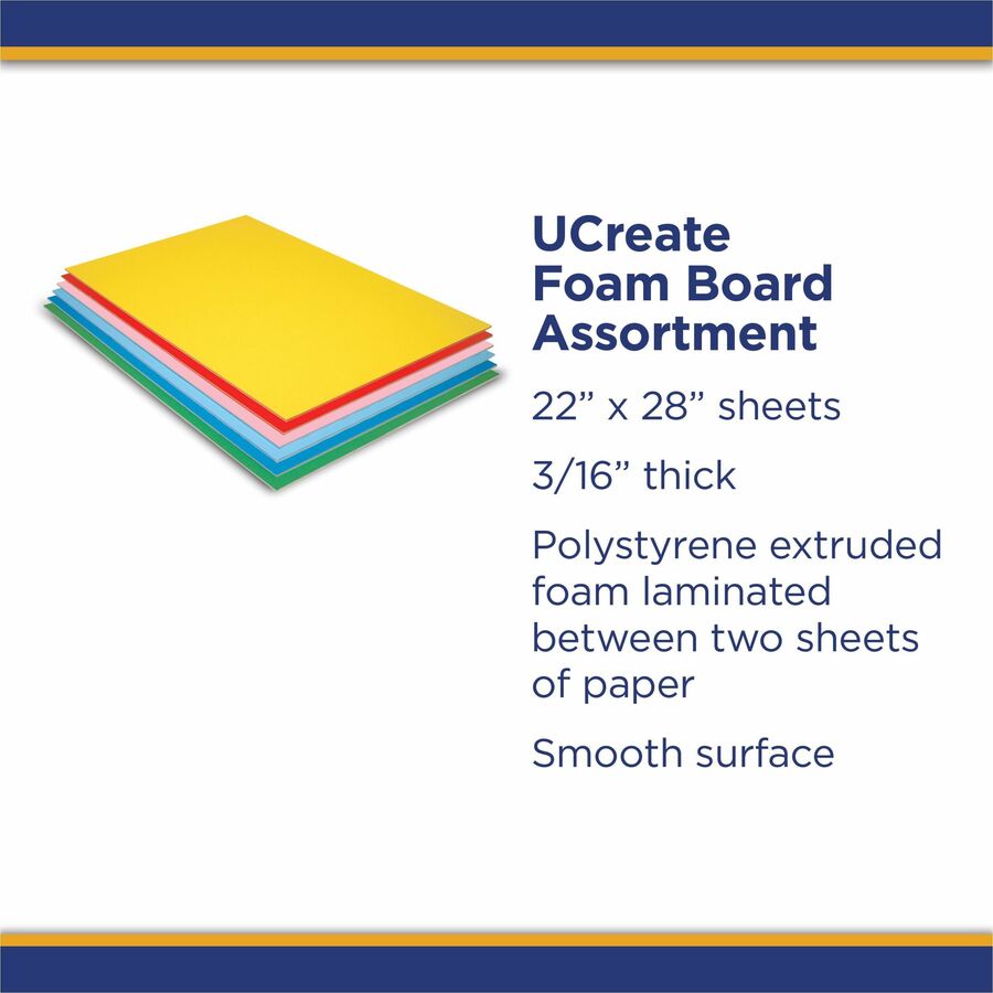 UCreate Economy Foam Boards - 30"Height x 20"Width - 12 / Carton - Assorted - Foam - 