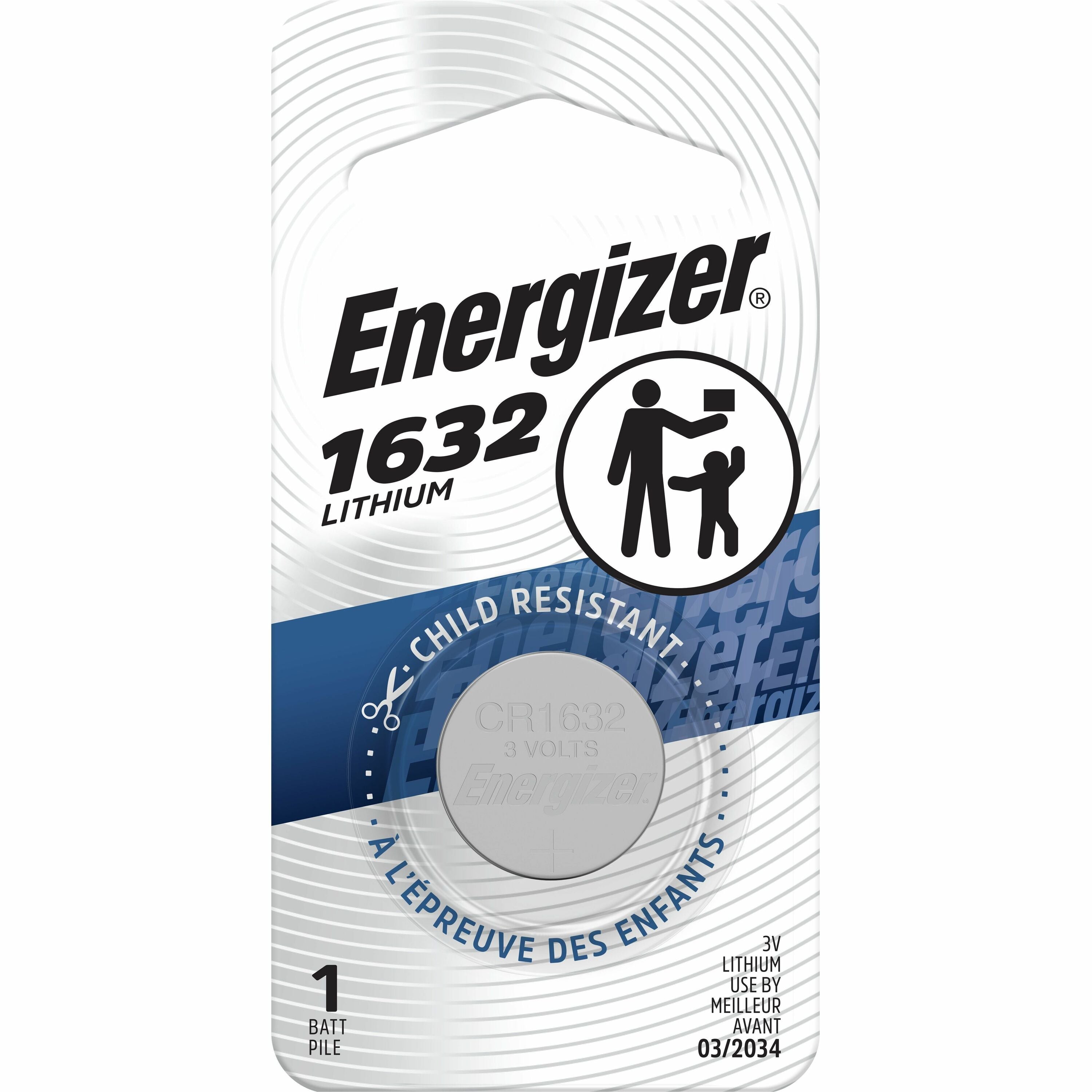 Energizer 1632 Lithium Coin Battery, 1 Pack - For Toy, Heart Rate Monitor, Glucose Monitor, Keyless Entry, Game, Keyfob Transmitter, Watch, Remote Control - CR1632 - 3 V DC - 130 mAh - Lithium Manganese Dioxide (Li-MnO2) - 1 Pack