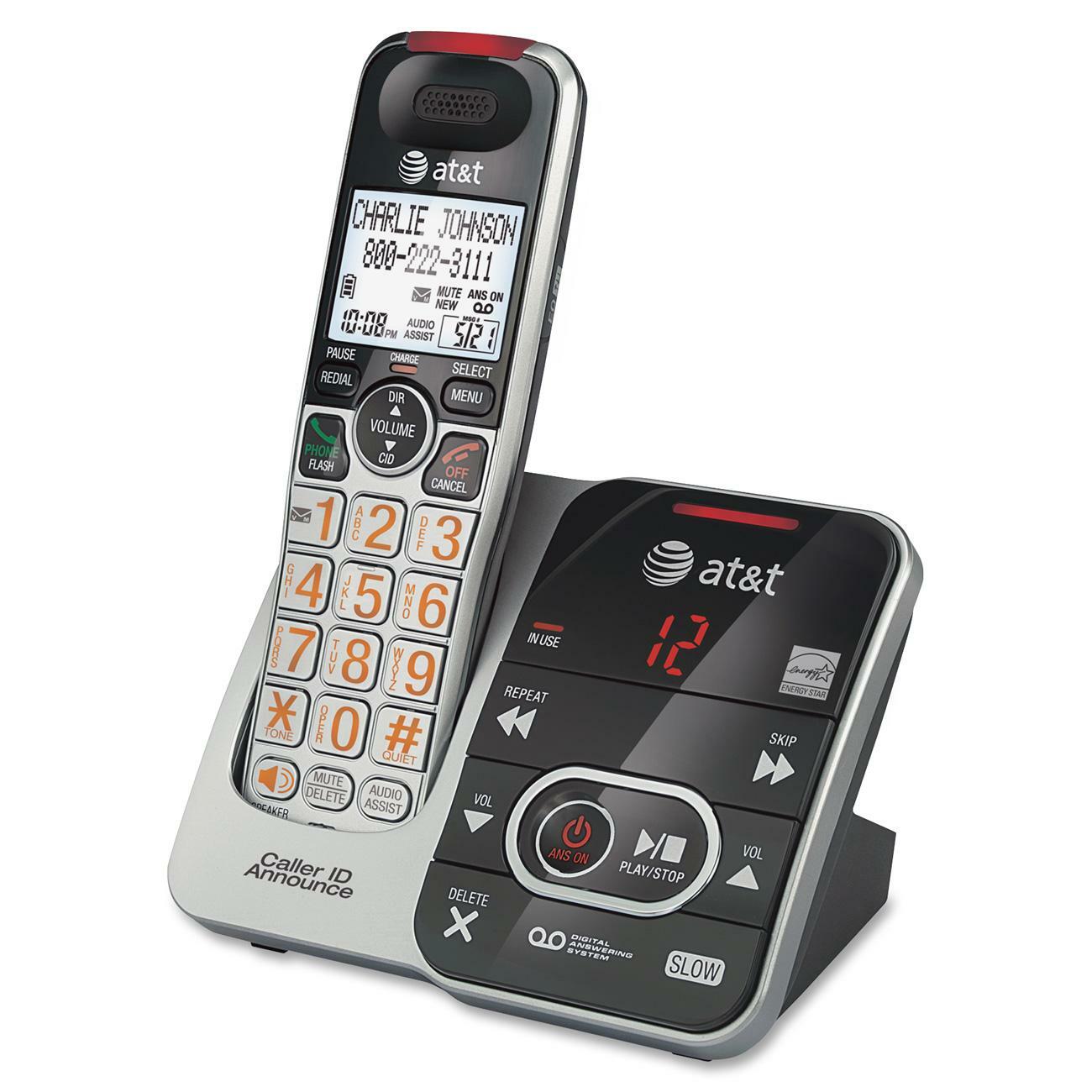 AT&T CRL32102 DECT 6.0 Expandable Cordless Phone with Answering System and Caller ID/Call Waiting, Silver/Black, 1 Handset - 1 x Phone Line