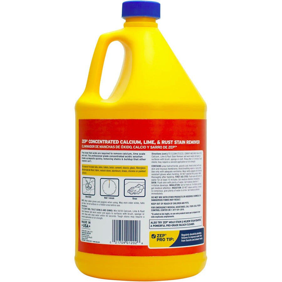 Zep Calcium, Lime & Rust Stain Remover - Concentrate - 128 fl oz (4 quart) - 1 Each - Yellow