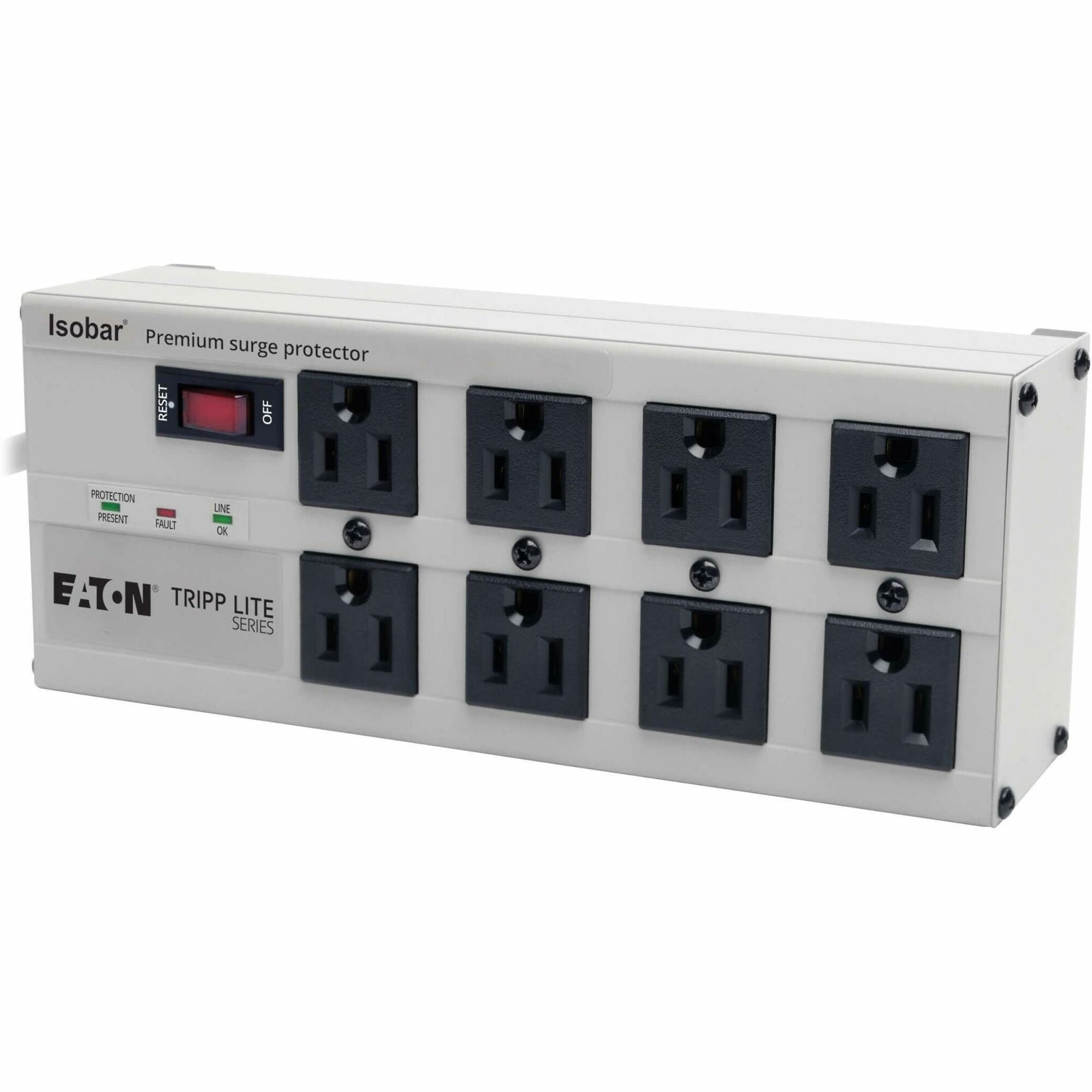 Isobar Surge Protector, 8 AC Outlets, 12 ft Cord, 3,840 J, Light Gray