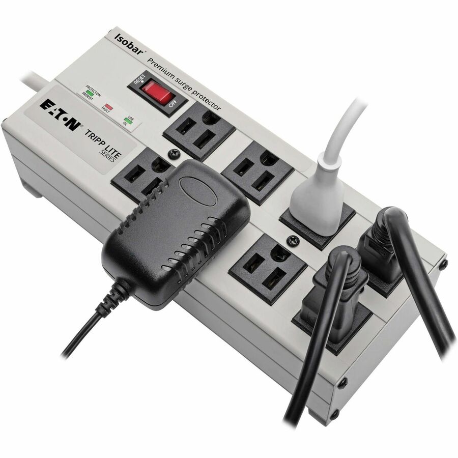 Isobar Surge Protector, 8 AC Outlets, 12 ft Cord, 3,840 J, Light Gray