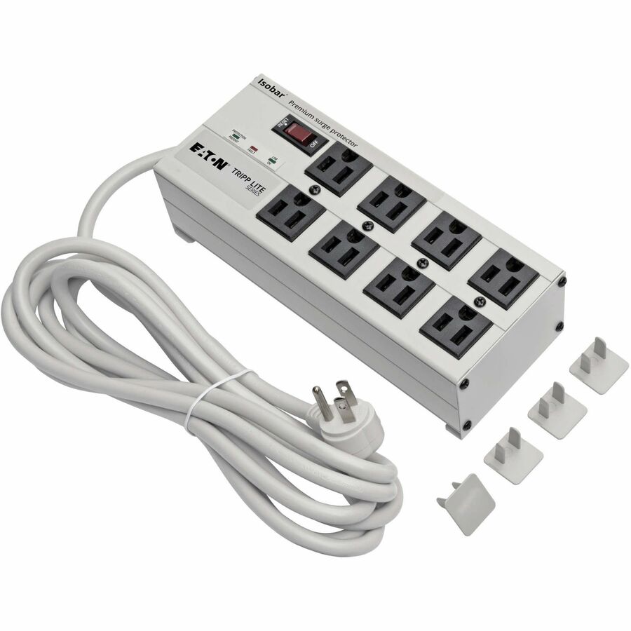Isobar Surge Protector, 8 AC Outlets, 12 ft Cord, 3,840 J, Light Gray