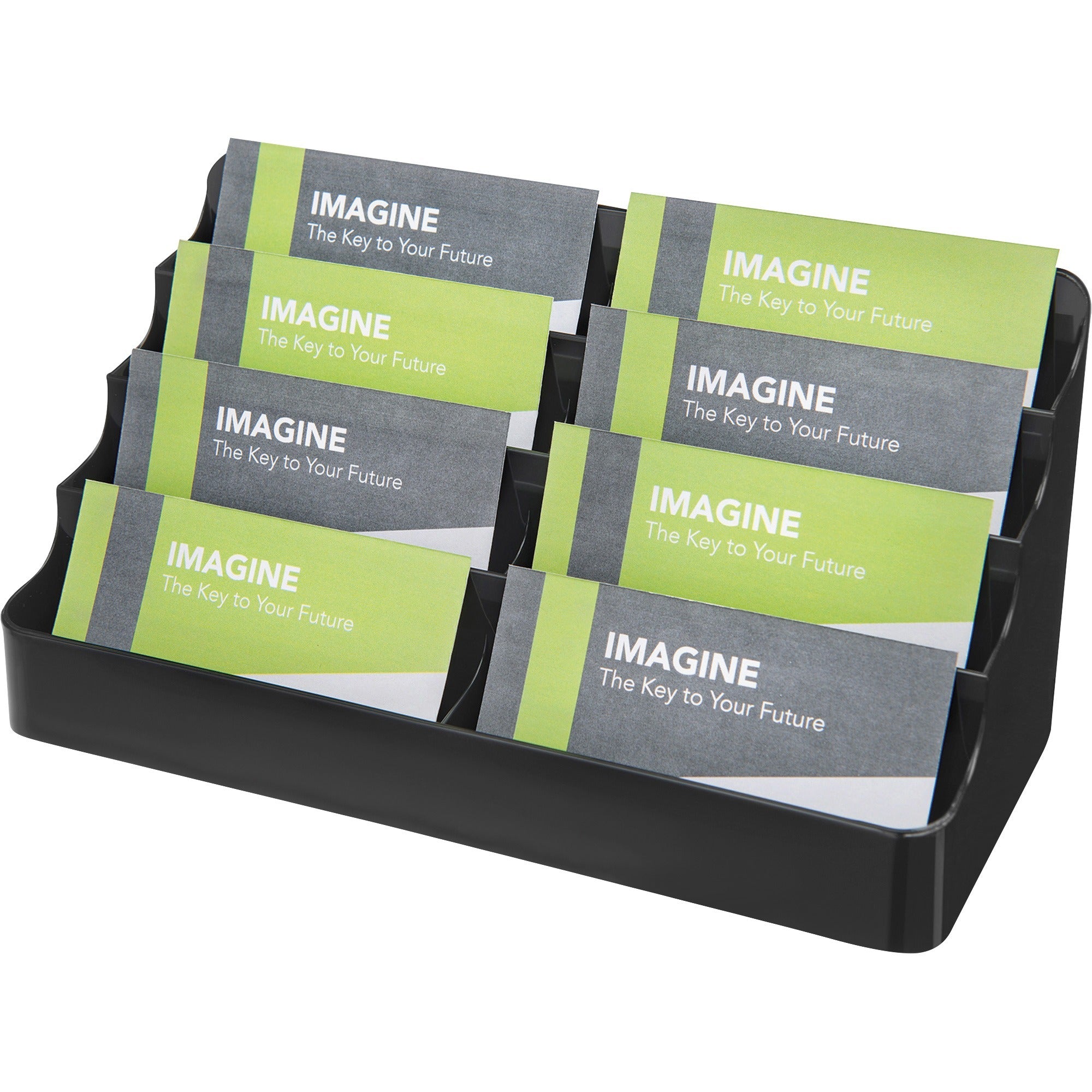 8-Tier Recycled Business Card Holder, Holds 400 Cards, 7.88 x 3.88 x 3.38, Plastic, Black