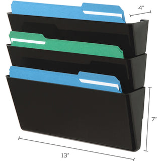 Deflecto Stackable DocuPocket Set - 3 Pocket(s) - 7" Height x 13" Width x 4" Depth - Durable - Black - 1 / Each