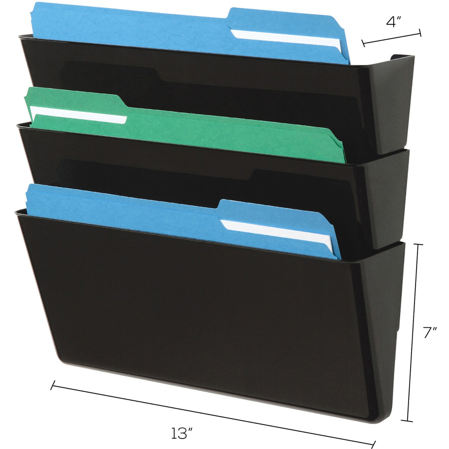 Deflecto Stackable DocuPocket Set - 3 Pocket(s) - 7" Height x 13" Width x 4" Depth - Durable - Black - 1 / Each