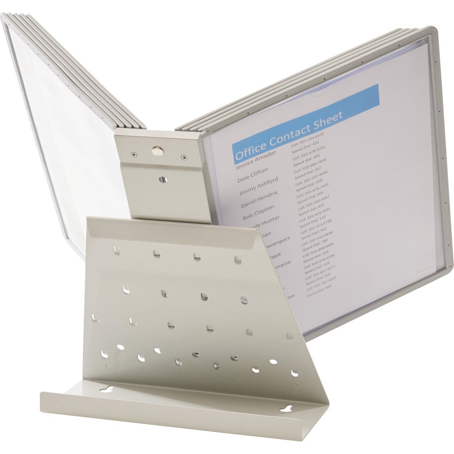 DURABLE VARIO Antimicrobial Desktop Reference Display System - Desktop - 10 Double Sided Panels - Letter Size - Antimicrobial Polypropylene Sleeves - Anti-Reflective/Non-Glare - Gray