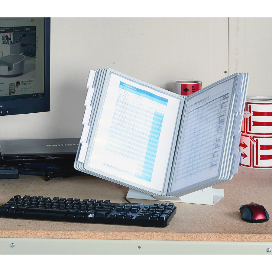 DURABLE VARIO Antimicrobial Desktop Reference Display System - Desktop - 10 Double Sided Panels - Letter Size - Antimicrobial Polypropylene Sleeves - Anti-Reflective/Non-Glare - Gray - 