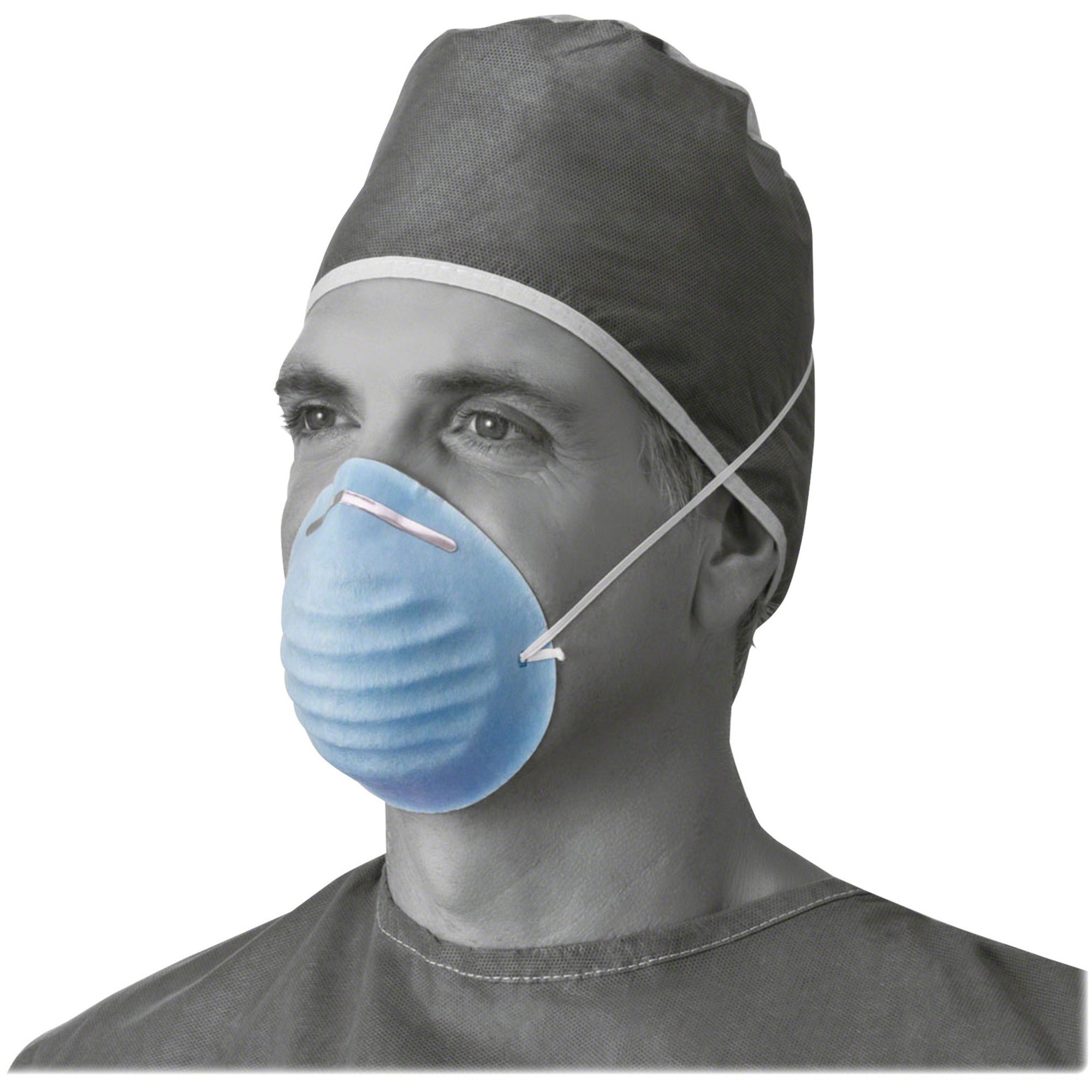 Medline Cone-style Face Mask - Blue - Latex-free, Fluid Resistant, Rounded Edge - 50 / Box - 