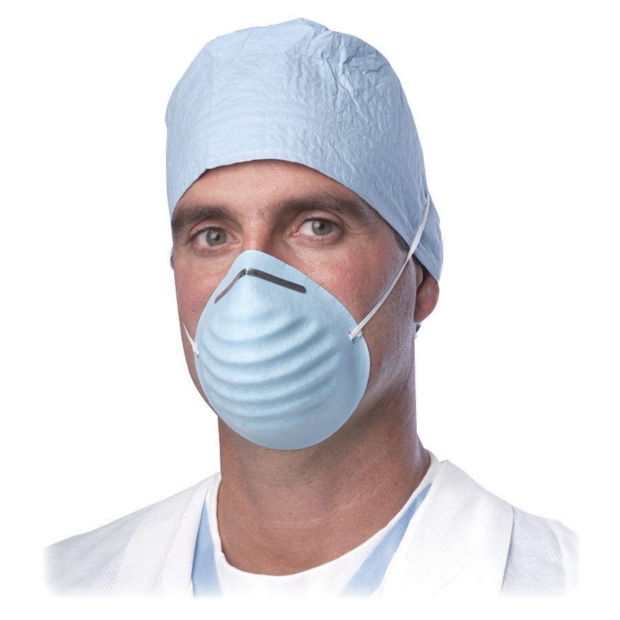 Medline Cone-style Face Mask - Blue - Latex-free, Fluid Resistant, Rounded Edge - 50 / Box - 