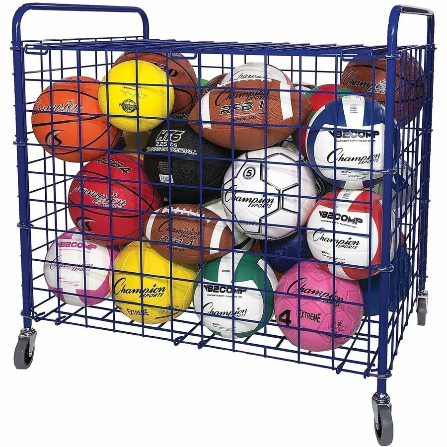 Lockable Ball Storage Cart, Fits Approximately 24 Balls, Metal, 37" x 22" x 20", Blue
