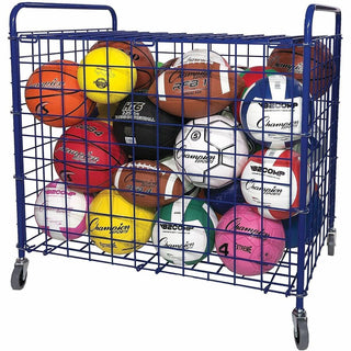 Lockable Ball Storage Cart, Fits Approximately 24 Balls, Metal, 37" x 22" x 20", Blue