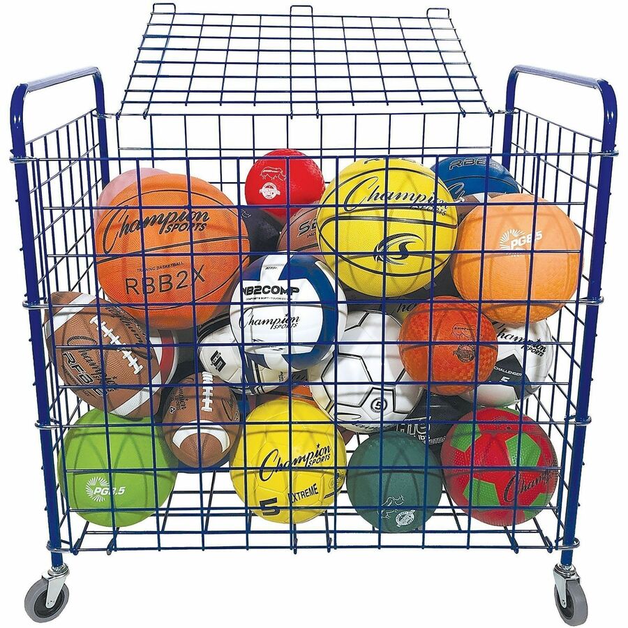 Lockable Ball Storage Cart, Fits Approximately 24 Balls, Metal, 37" x 22" x 20", Blue
