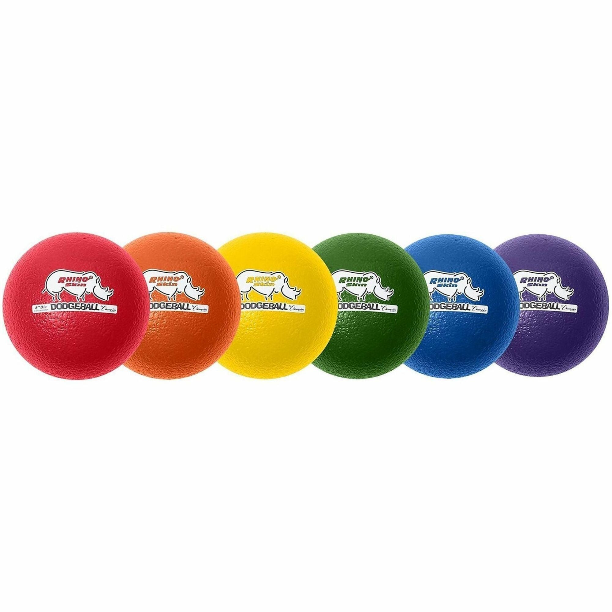 Rhino Skin Dodge Ball Set, 6" Diameter, Assorted Colors, 6/Set
