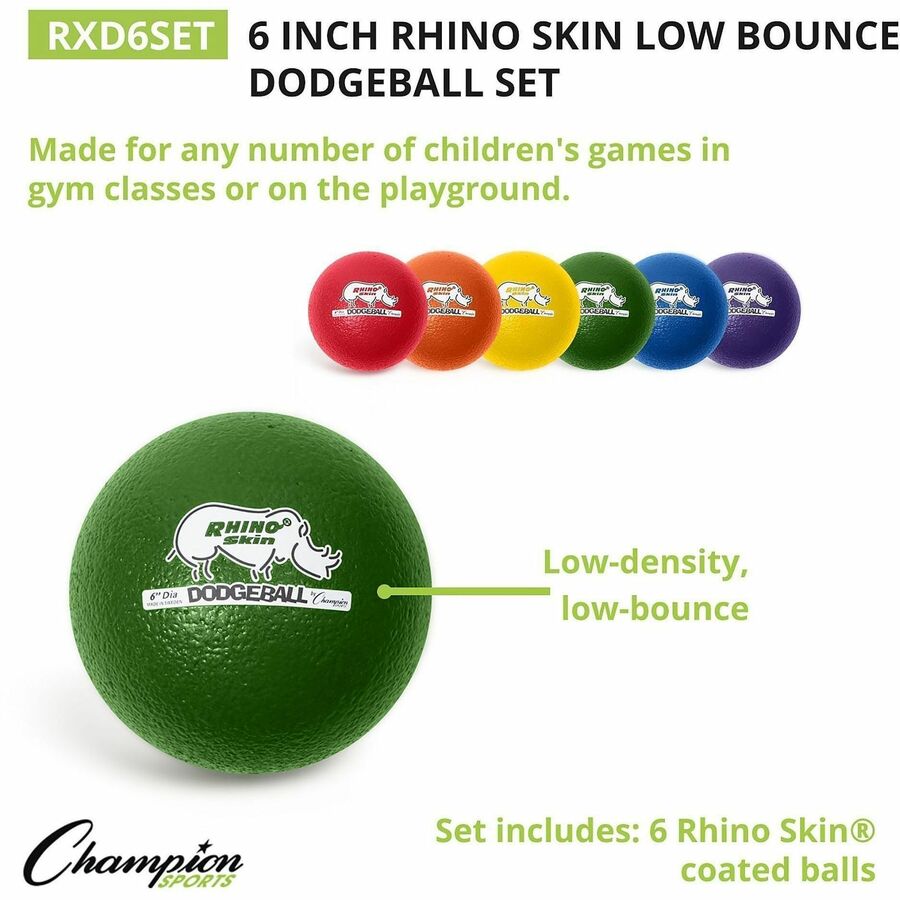Rhino Skin Dodge Ball Set, 6" Diameter, Assorted Colors, 6/Set