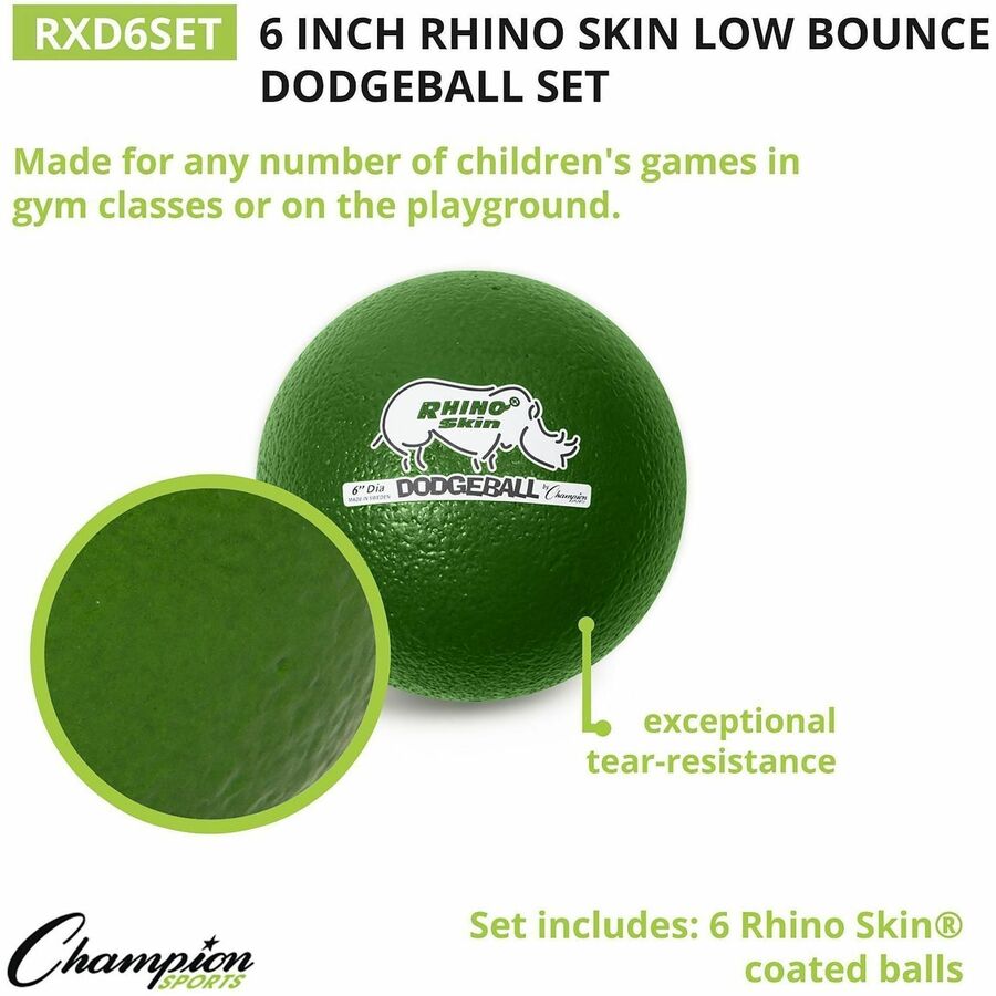 Rhino Skin Dodge Ball Set, 6" Diameter, Assorted Colors, 6/Set