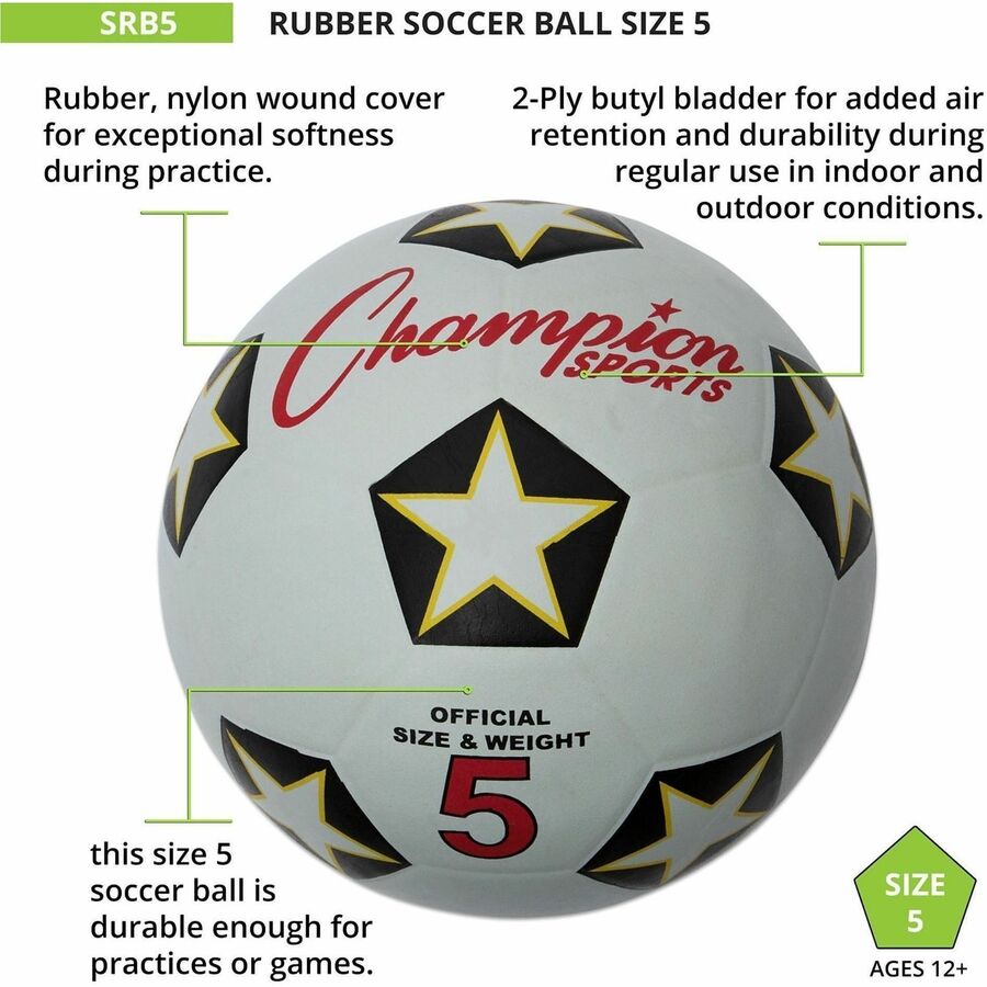 Rubber Sports Ball, For Soccer, No. 5 Size, White/Black