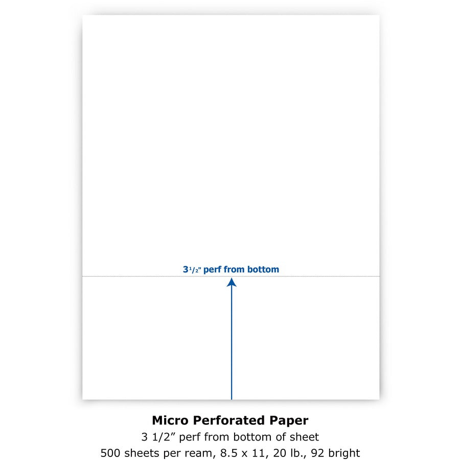 PrintWorks Professional Pre-Perforated Paper for Invoices, Statements, Gift Certificates & More - Letter - 8 1/2" x 11" - 20 lb Basis Weight - 500 / Ream - Sustainable Forestry Initiative (SFI) - Perforated - White - 