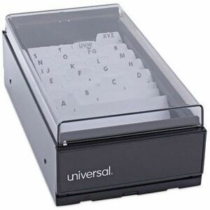 Business Card File, Holds 600 2 x 3.5 Cards, 4.25 x 8.25 x 2.5, Metal/Plastic, Black