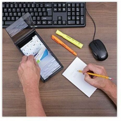 Business Card File, Holds 600 2 x 3.5 Cards, 4.25 x 8.25 x 2.5, Metal/Plastic, Black