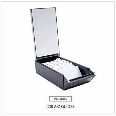 Business Card File, Holds 600 2 x 3.5 Cards, 4.25 x 8.25 x 2.5, Metal/Plastic, Black