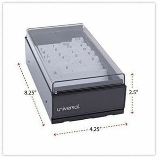 Business Card File, Holds 600 2 x 3.5 Cards, 4.25 x 8.25 x 2.5, Metal/Plastic, Black