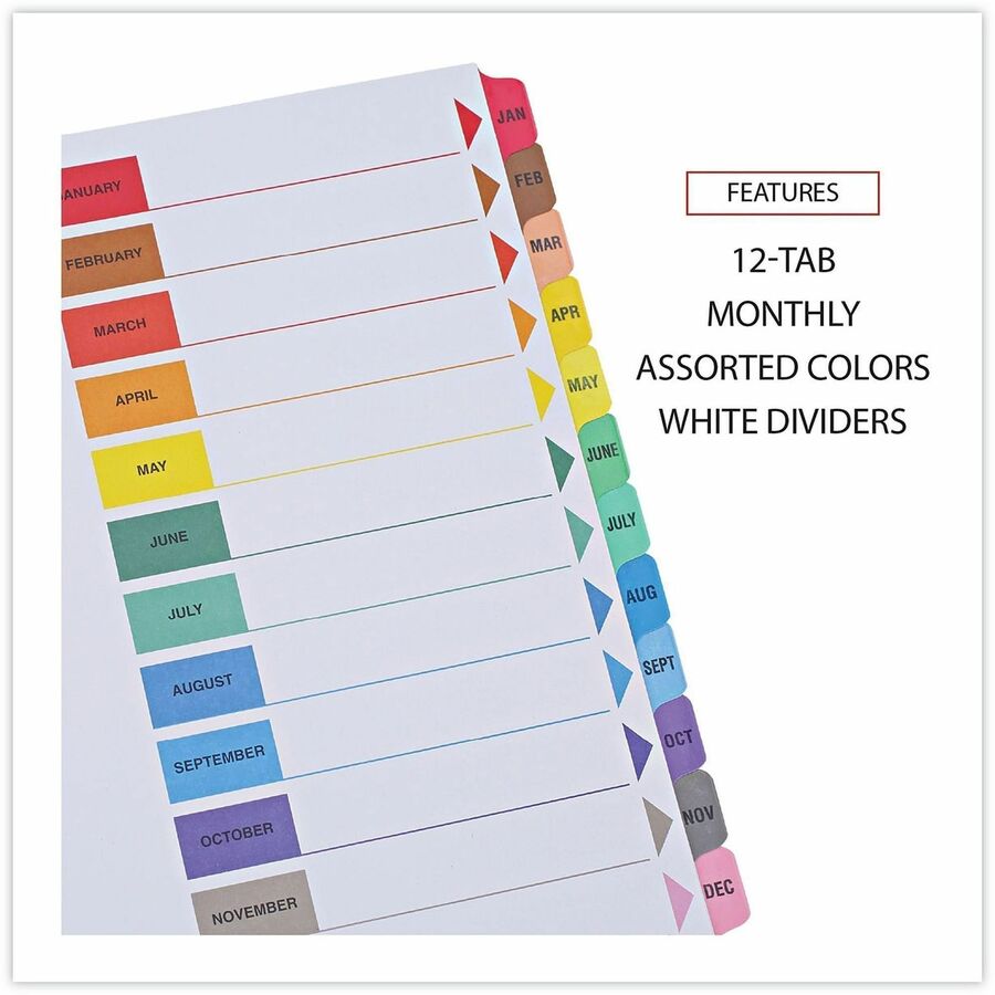 Deluxe Table of Contents Dividers for Printers, 12-Tab, Jan. to Dec., 11 x 8.5, White, 1 Set