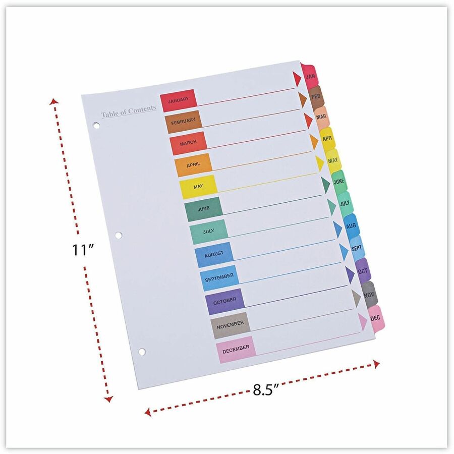 Deluxe Table of Contents Dividers for Printers, 12-Tab, Jan. to Dec., 11 x 8.5, White, 1 Set