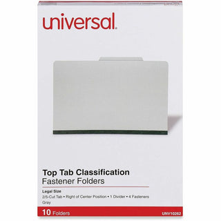 Four-Section Pressboard Classification Folders, 2" Expansion, 1 Divider, 4 Fasteners, Legal Size, Gray Exterior, 10/Box