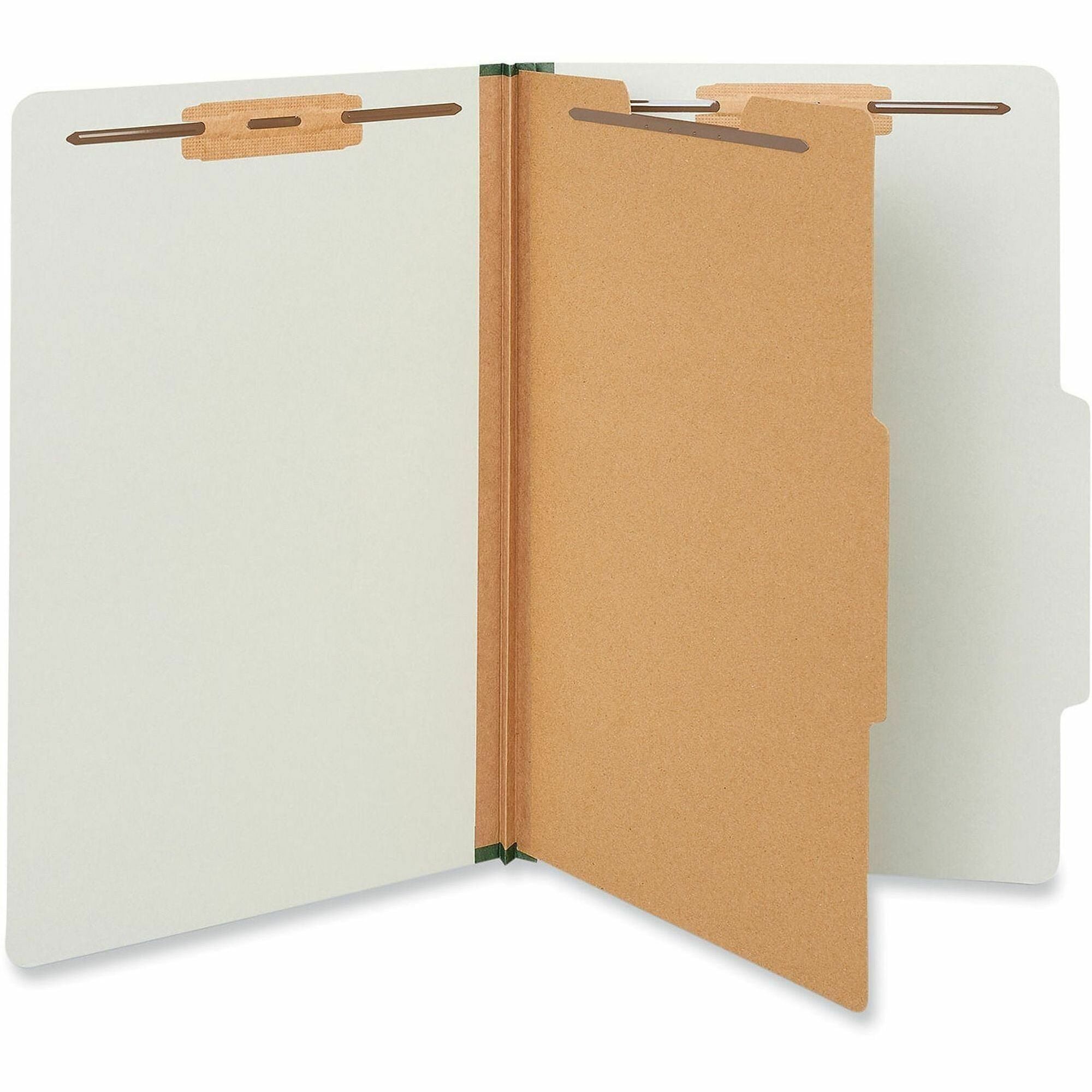 Four-Section Pressboard Classification Folders, 2" Expansion, 1 Divider, 4 Fasteners, Legal Size, Gray Exterior, 10/Box