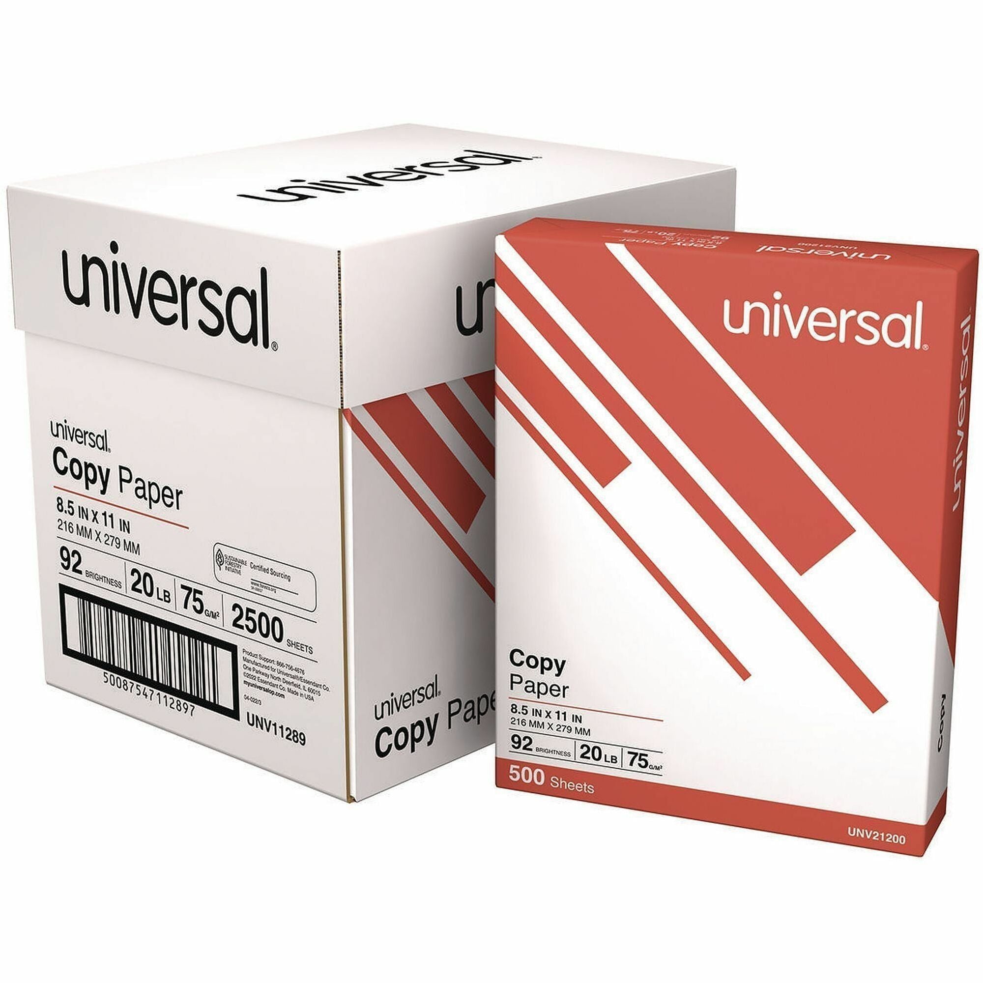 Copy Paper Convenience Carton, 92 Bright, 20 lb Bond Weight, 8.5 x 11, White, 500 Sheets/Ream, 5 Reams/Carton