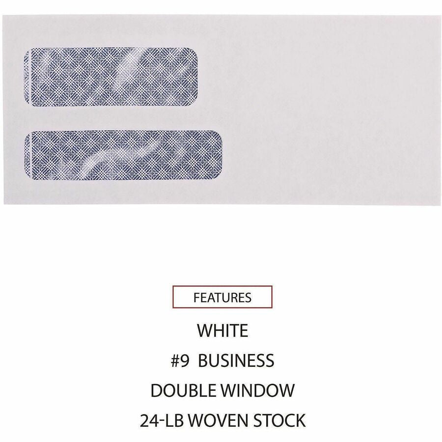 Double Window Business Envelope, #9, Commercial Flap, Gummed Closure, 3.88 x 8.88, White, 500/Box