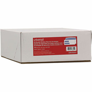 Double Window Business Envelope, #9, Commercial Flap, Gummed Closure, 3.88 x 8.88, White, 500/Box