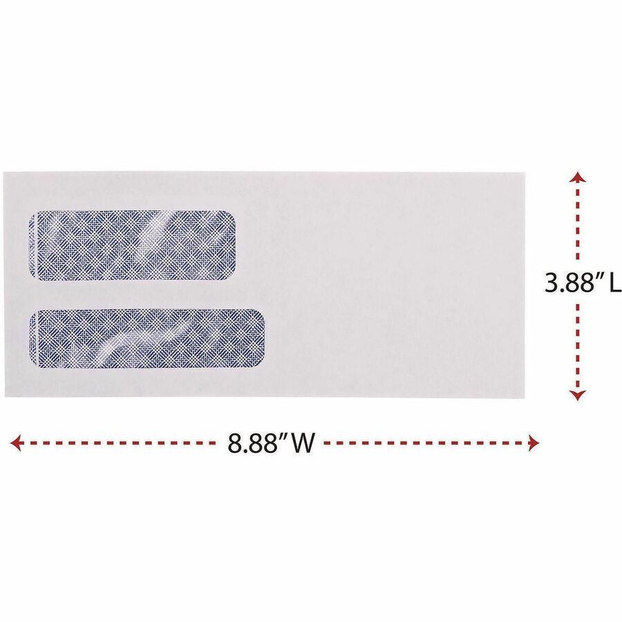 Double Window Business Envelope, #9, Commercial Flap, Gummed Closure, 3.88 x 8.88, White, 500/Box