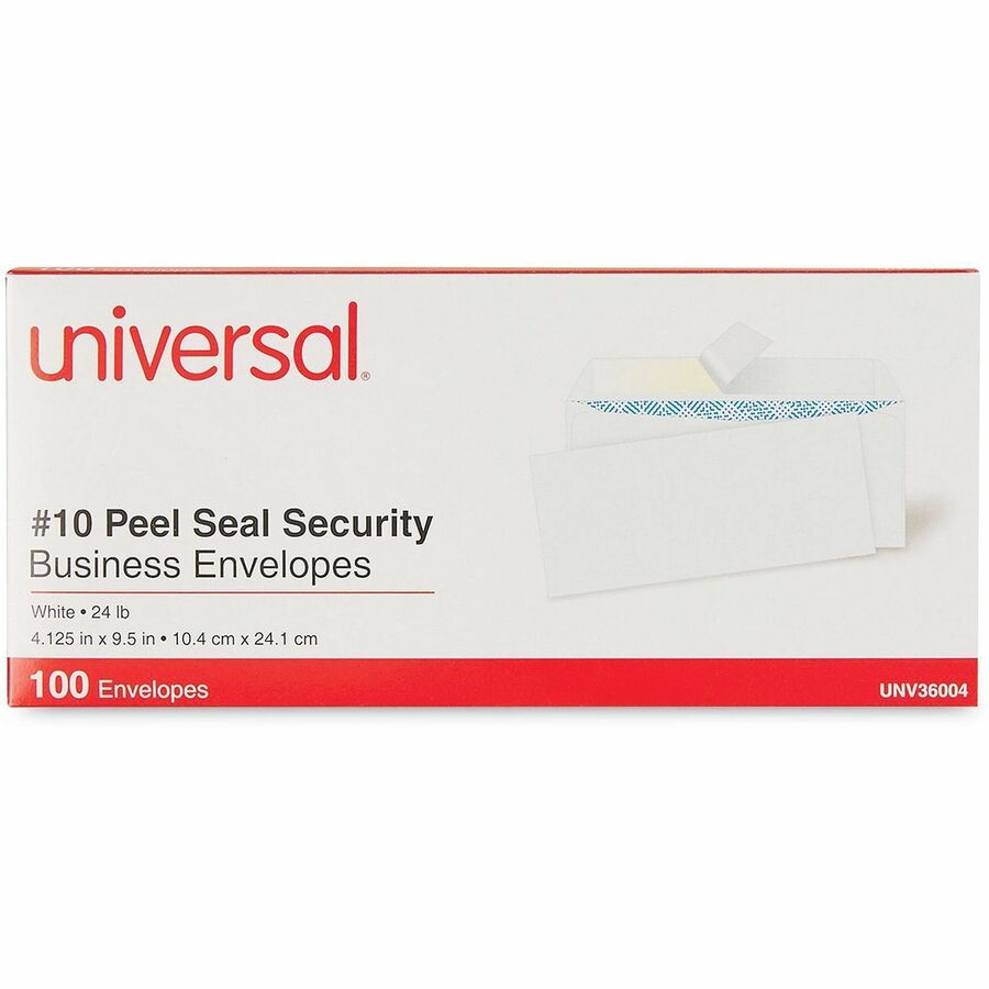 Peel Seal Strip Security Tint Business Envelope, #10, Square Flap, Self-Adhesive Closure, 4.13 x 9.5, White, 100/Box