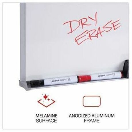 Melamine Dry Erase Board with Aluminum Frame, 48 x 36, White Surface, Anodized Aluminum Frame