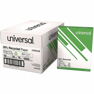 30% Recycled Copy Paper, 92 Bright, 20 lb Bond Weight, 8.5 x 11, White, 500 Sheets/Ream, 10 Reams/Carton