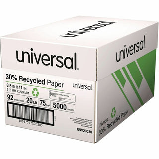 30% Recycled Copy Paper, 92 Bright, 20 lb Bond Weight, 8.5 x 11, White, 500 Sheets/Ream, 10 Reams/Carton