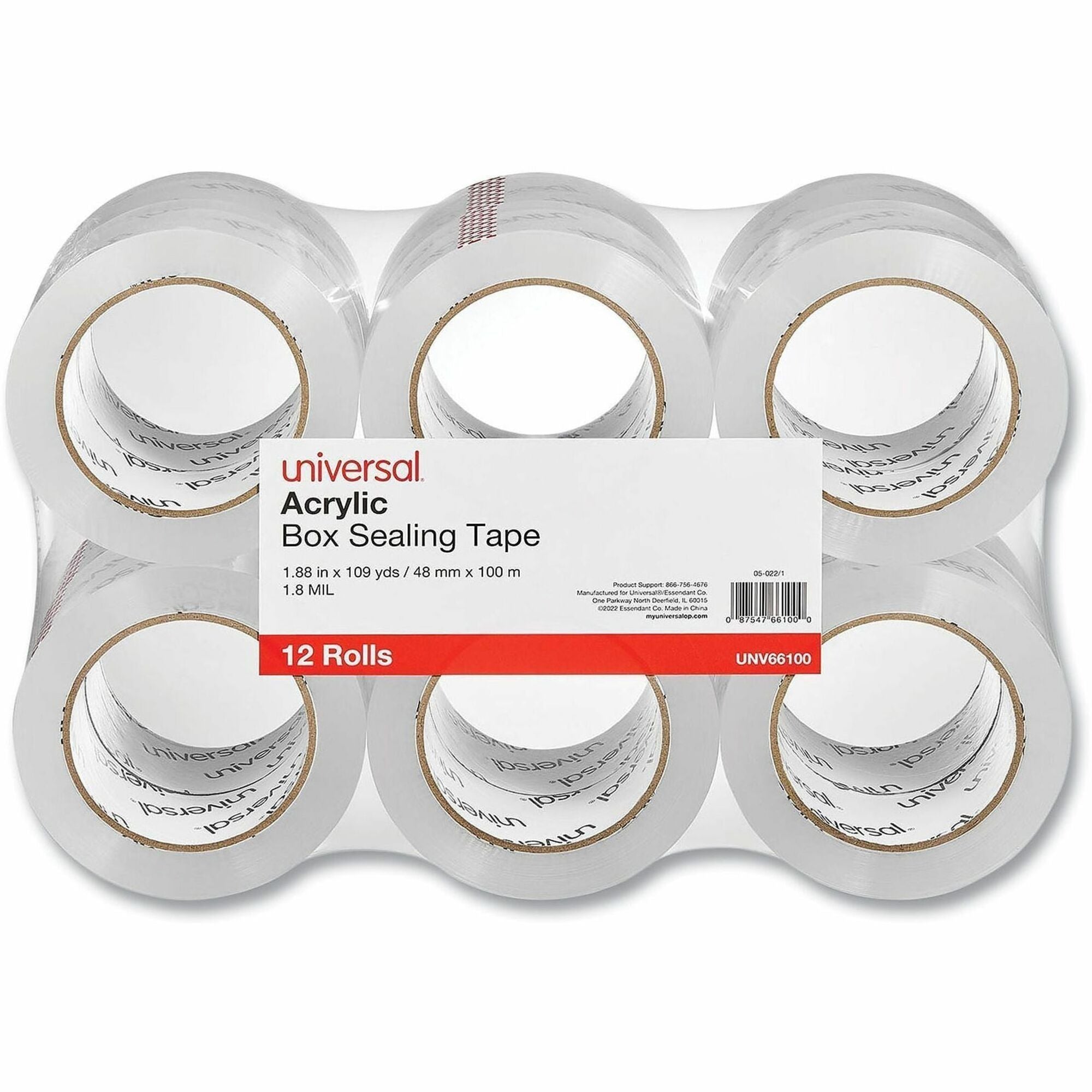 Deluxe General-Purpose Acrylic Box Sealing Tape, 3" Core, 1.88" x 109 yds, Clear, 12/Pack
