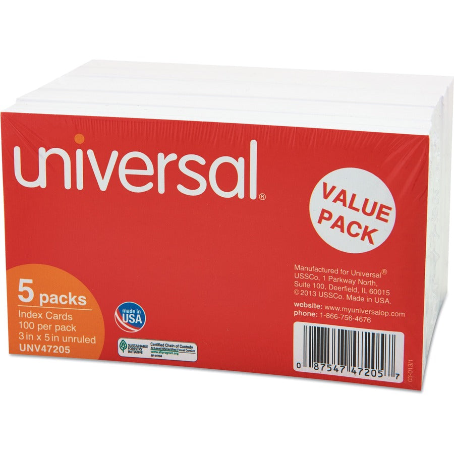 Unruled Index Cards, 3 x 5, White, 500/Pack