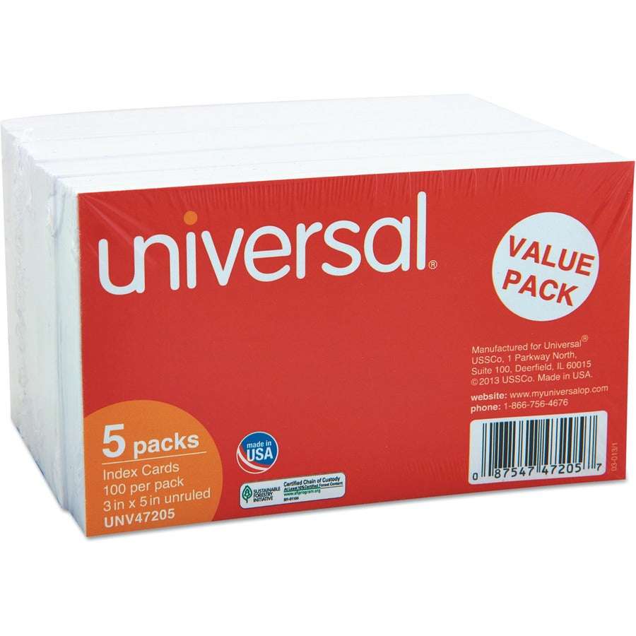 Unruled Index Cards, 3 x 5, White, 500/Pack